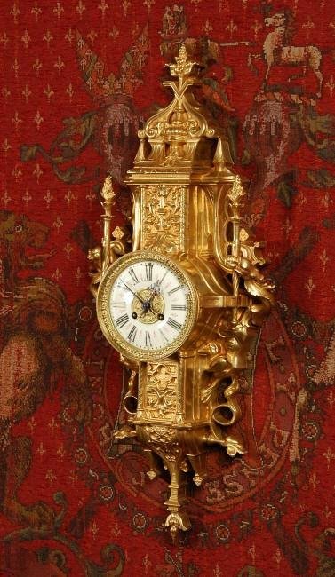 fig 1. Superb Antique French Gothic Cartel Wall Clock ~ Panthers.